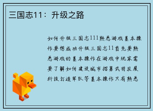 三国志11：升级之路